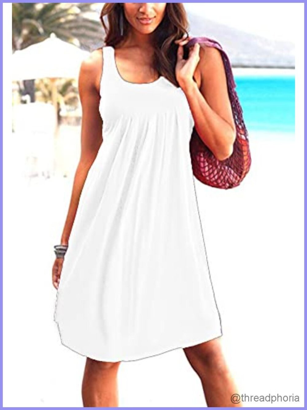 Sleeveless Loose Tank Dress Pleated A-Line Summer Beach Vacation - Picture 3 of 5